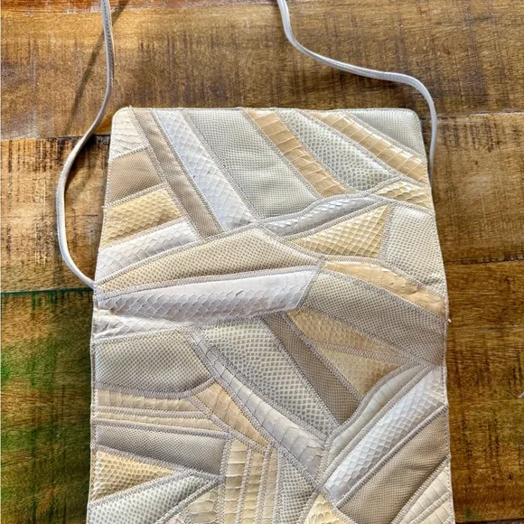 🐍 Vintage Varon Snakeskin Leather Beige and yellow Patchwork Women's Bag - Picture 8 of 14